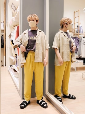 「Samansa Mos2 blue（サマンサモスモスブルー）のロゴTシャツ（Tシャツ/カットソー、グレー系）」を使った、こばみさん（レディース・148cm）の春コーディネート