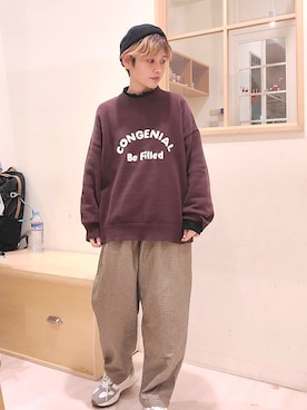 「Samansa Mos2（サマンサ モスモス）のチェーン刺繍ロゴニット（ニット/セーター、ブラウン系）」を使った、こばみさん（レディース・148cm）の秋コーディネート