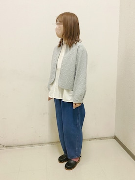 「ミントグリーン」｜「アイテム（ノーカラージャケット）」を使った、minminさん（レディース・160cm）の冬コーディネート