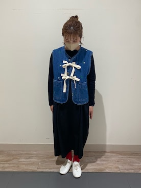 「Samansa Mos2（サマンサ モスモス）のインナー付花柄ジャカードキャミワンピース（ワンピース）」を使った、minminさん（レディース・160cm）の冬コーディネート