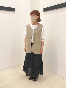 「ロングベスト」｜「アイテム（その他アウター）」を使った、minminさん（レディース・160cm）の春コーディネート