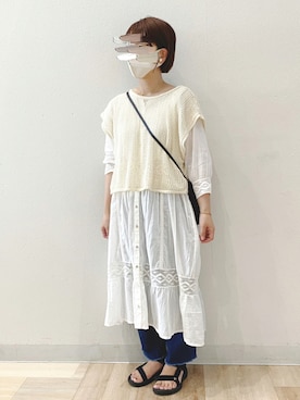 「Samansa Mos2（サマンサ モスモス）の前後着メッシュベスト（ベスト）」を使った、minminさん（レディース・160cm）の夏コーディネート