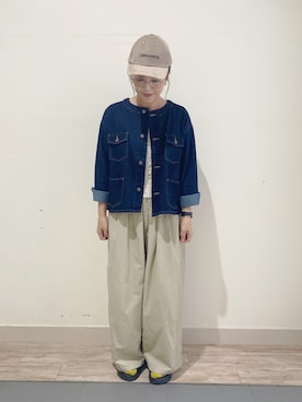 「秋先取りコーデ」｜「アイテム（デニムジャケット）」を使った、minminさん（レディース・160cm）の夏コーディネート