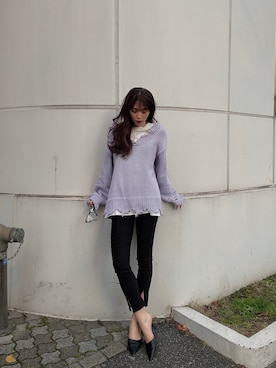 「GYDA（ジェイダ）のアイテム」を使った、moeさん（レディース・160cm）の冬コーディネート