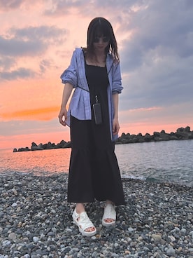 「NIKE（ナイキ）のナイキ エア マックス ココ ウィメンズサンダル / Nike Air Max Koko Women's Sandals CI8798-102 Sail（サンダル）」を使った、しましまさん（レディース・160cm）の夏コーディネート