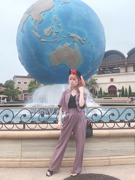 「LVEU.（ラブユ.）のアイテム（セットアップ）」を使った、Marinさん（レディース・153cm）の夏コーディネート