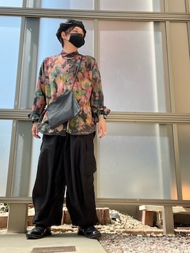 「Yohji Yamamoto（ヨウジヤマモト）のアイテム（ハンチング/ベレー帽）」を使った、moto miniさん（メンズ・171cm）の春コーディネート