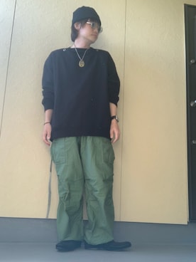 「TAKAHIROMIYASHITATheSoloIst.（タカヒロミヤシタザソロイスト）のアイテム（スウェット）」を使った、moto miniさん（メンズ・171cm）の秋コーディネート