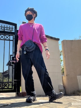 「Yohji Yamamoto（ヨウジヤマモト）のアイテム（ハンチング/ベレー帽）」を使った、moto miniさん（メンズ・171cm）の春コーディネート