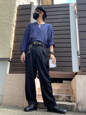 「Yohji Yamamoto（ヨウジヤマモト）のアイテム（ハンチング/ベレー帽）」を使った、moto miniさん（メンズ・171cm）の秋コーディネート