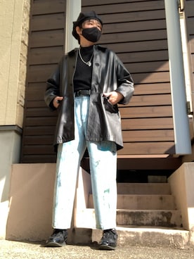 「Yohji Yamamoto（ヨウジヤマモト）のアイテム（ハンチング/ベレー帽）」を使った、moto miniさん（メンズ・171cm）の冬コーディネート
