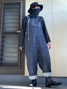 「タートルネック」｜「アイテム（サロペット/オーバーオール）」を使った、moto miniさん（メンズ・171cm）の冬コーディネート