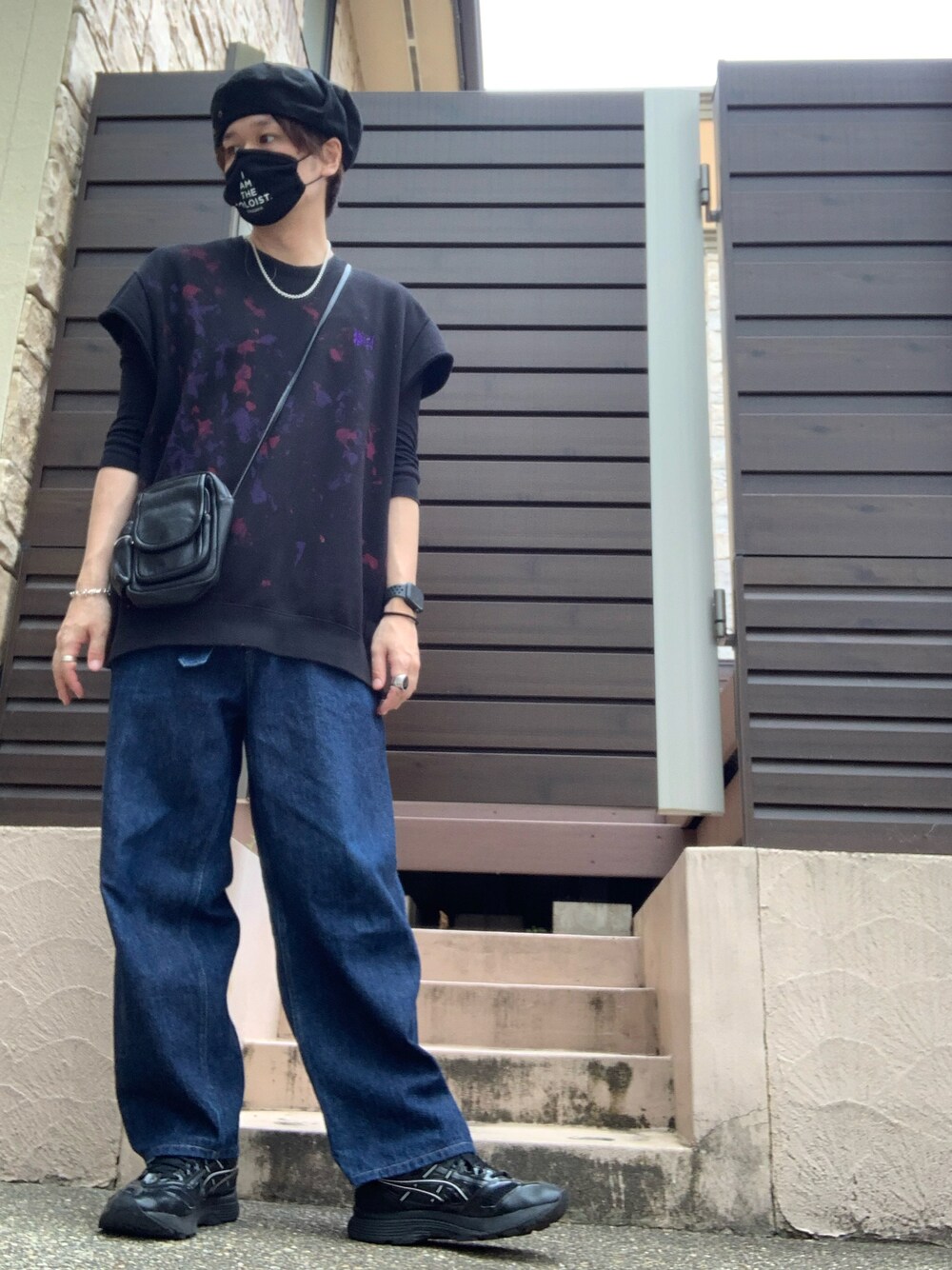 「今日のコーデ、COMOLI、NEEDLES、ZARA、kikokostadinov×asics、クロムハーツ、Aeta、KIJIMA TAKAYUKI、オーバーサイズ」｜「KIJIMA TAKAYUKIのKIJIMA TAKAYUKI / キジマタカユキ：【レディース】ベレー (W-181259)：W-181259[ANN]（ハンチング/ベレー帽、ブラック系）」を使った、moto miniさん（メンズ・171cm）の夏コーディネートの1枚目の写真
