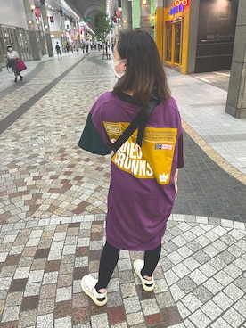 「RODEO CROWNS WIDE BOWL（ロデオクラウンズワイドボウル）のクレイジーカラーTワンピース（ワンピース、パープル系）」を使った、ﾅｷﾞさん（レディース・148cm）の夏コーディネート