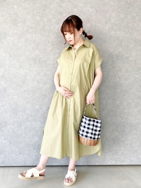 「Libra Cue（リブラ キュー）のアイテム（かごバッグ）」を使った、𝕄 𝕚 𝕚❁さん（レディース・157cm）の夏コーディネート