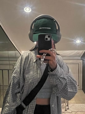「thisisneverthat（ディスイズネバーザット）のアイテム（帽子）」を使った、恵利圭さん（レディース・156cm）の春コーディネート