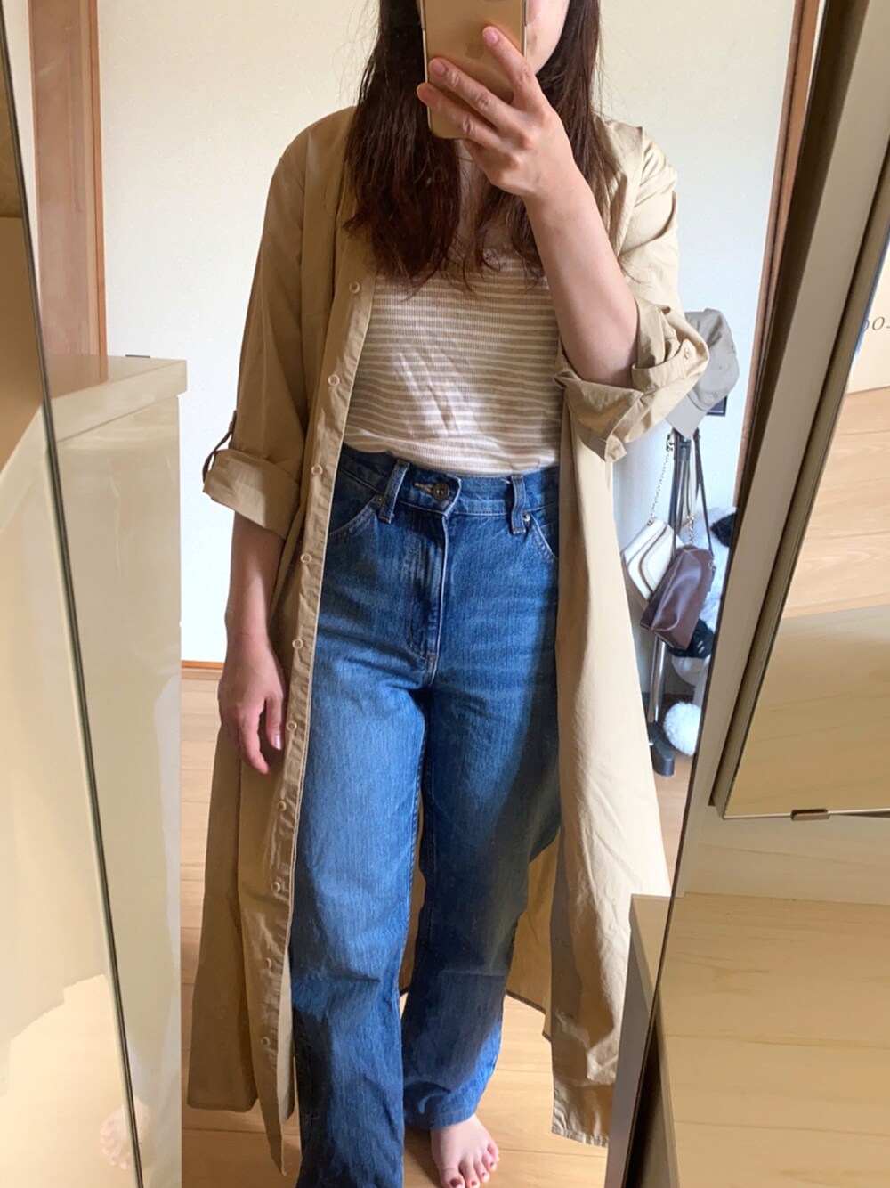 「デニム、カジュアル、休日スタイル、プチプラコーデ、秋服、UNIQLOコーデ、低身長コーデ、今日のコーデ、オトナカジュアル、ユニクロだらけ、おしゃれさんと繋がりたい」｜「UNIQLOのアイテム（デニムパンツ、ブルー系）」を使った、yuikaさん（レディース・149cm）の秋コーディネートの1枚目の写真