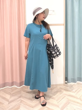 「SHOO・LA・RUE（シューラルー）の【S-LL/洗濯機可/セットアップ可】軽凛(かろりん) ひんやり切替ワンピース（ワンピース、ブルー系）」を使った、まちゃんなちゃんさん（レディース・158cm）の夏コーディネート