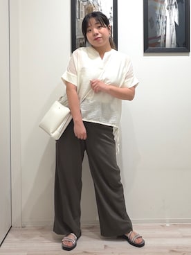 「SHOO・LA・RUE（シューラルー）の【前後2WAY/洗濯機可/S-LL】レースデザインタンクトップ（タンクトップ、ホワイト系）」を使った、まちゃんなちゃんさん（レディース・158cm）の夏コーディネート