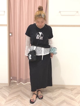 「PEANUTS（ピーナッツ）のアイテム（トップス）」を使った、まちゃんなちゃんさん（レディース・158cm）の夏コーディネート