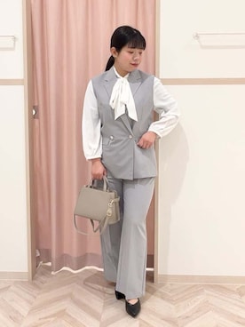 「SHOO・LA・RUE（シューラルー）の【セットアップ可/S-LL/洗濯機可】サッと羽織ってこなれ見え ダブルブレストジレ（ベスト、グレー系）」を使った、まちゃんなちゃんさん（レディース・158cm）の冬コーディネート