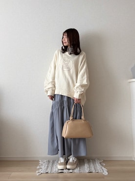 「春カラー」｜「アイテム（スウェット）」を使った、ゆめかさん（レディース・154cm）の春コーディネート