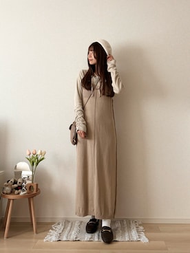 「キャミワンピ」｜「アイテム（ハンチング/ベレー帽）」を使った、ゆめかさん（レディース・154cm）の秋コーディネート
