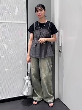 「LAKOLE（ラコレ）の＜多機能ウェア＞アソートチビTEE / 1054027（Tシャツ/カットソー、ブラック系）」を使った、うえさん（レディース・153cm）の夏コーディネート