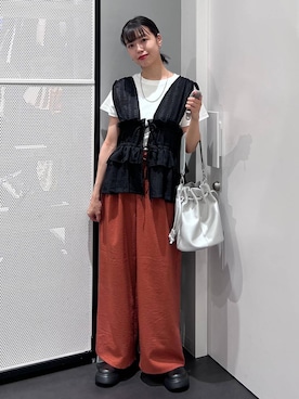 「LAKOLE（ラコレ）の＜多機能ウェア＞アソートチビTEE / 1054027（Tシャツ/カットソー、ホワイト系）」を使った、うえさん（レディース・153cm）の夏コーディネート
