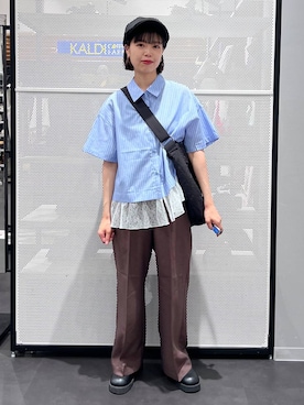 「LAKOLE（ラコレ）のハンチング / 639401（ハンチング/ベレー帽、ブラック系）」を使った、うえさん（レディース・153cm）の春コーディネート