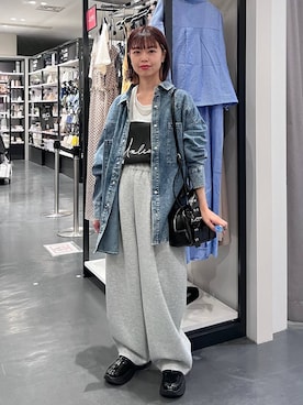 「LAKOLE（ラコレ）のケミカルウォッシュシャツ長袖 / 140262（シャツ/ブラウス）」を使った、うえさん（レディース・153cm）の夏コーディネート