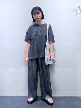 「LAKOLE（ラコレ）の袖メッシュアソートロゴT / 143177（Tシャツ/カットソー）」を使った、うえさん（レディース・153cm）の夏コーディネート