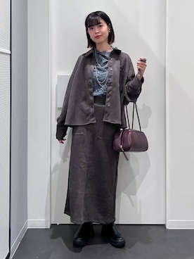 「アイテム（ボストンバッグ、レッド系）」を使った、うえさん（レディース・153cm）の秋コーディネート