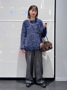 「LAKOLE（ラコレ）の裏起毛タックイージーパンツ / 591128（スラックス）」を使った、うえさん（レディース・153cm）の秋コーディネート