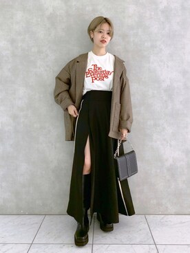 「PAGEBOY（ページボーイ）のチェーンスタッズショルダー（ショルダーバッグ）」を使った、うえさん（レディース・153cm）の秋コーディネート