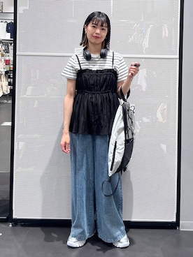 「LAKOLE（ラコレ）のワイヤレスヘッドホン5B / 322935（ヘッドフォン/イヤホン、ブラック系）」を使った、うえさん（レディース・153cm）の春コーディネート
