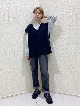 「JEANASIS（ジーナシス）のアイテム（ローファー）」を使った、うえさん（レディース・153cm）の夏コーディネート