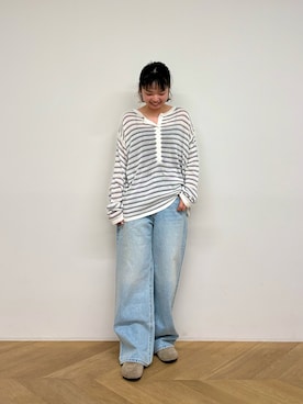 「CANAL JEAN（キャナルジーン）のEl mar　スウェードスリッポン（スリッポン、ベージュ系）」を使った、yuaさん（レディース・163cm）の夏コーディネート