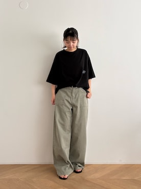 「CANAL JEAN（キャナルジーン）のTwelve12　road Tシャツ（Tシャツ/カットソー、ブラック系）」を使った、yuaさん（レディース・163cm）の夏コーディネート