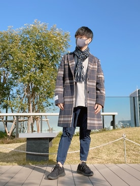 「417 EDIFICE（フォーワンセブンエディフィス）のアイテム（チェスターコート）」を使った、takumi 타쿠미さん（メンズ・161cm）の冬コーディネート