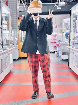 「LAD MUSICIAN（ラッドミュージシャン）のアイテム（フォーマルスーツ/小物）」を使った、酸欠さんさん（メンズ・169cm）の秋コーディネート