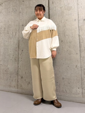 「KBF（ケイビーエフ）のSiltrata　Fringe pattern shirts（シャツ/ブラウス、ホワイト系）」を使った、sakaiさん（レディース・158cm）の夏コーディネート
