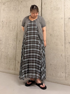 「KBF（ケイビーエフ）のビスチェSETカーディガン（カーディガン/ボレロ、グレー系）」を使った、sakaiさん（レディース・158cm）の夏コーディネート
