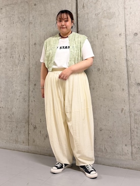 「KBF（ケイビーエフ）のバテンレースコンパクトシャツ（シャツ/ブラウス、グリーン系）」を使った、sakaiさん（レディース・158cm）の夏コーディネート