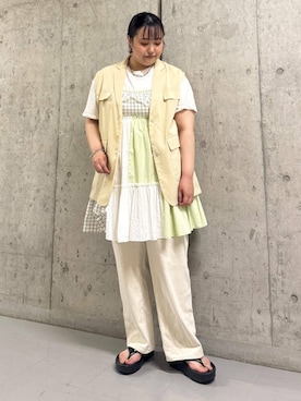 「アイテム（その他アウター、ベージュ系）」を使った、sakaiさん（レディース・158cm）の夏コーディネート
