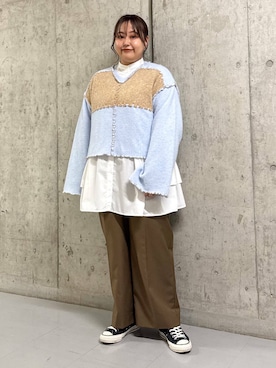 「KBF（ケイビーエフ）のアイテム（スラックス）」を使った、sakaiさん（レディース・158cm）の冬コーディネート