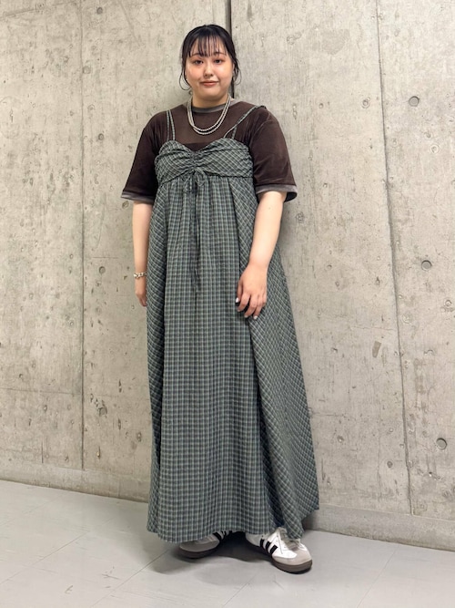 ドロストチェックキャミワンピース