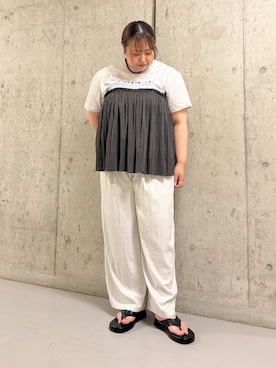 「KBF（ケイビーエフ）のフロッキーロゴTEE（Tシャツ/カットソー、ベージュ系）」を使った、sakaiさん（レディース・158cm）の夏コーディネート