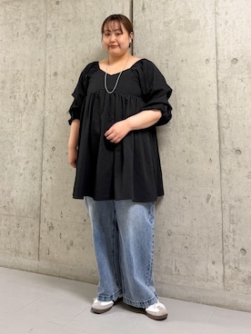 「KBF（ケイビーエフ）のタックスリーブミニワンピース（ワンピース、ブラック系）」を使った、sakaiさん（レディース・158cm）の春コーディネート