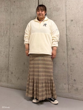 「KBF（ケイビーエフ）の別注/Disney/フリースカットソー（Tシャツ/カットソー、ホワイト系）」を使った、sakaiさん（レディース・158cm）の夏コーディネート